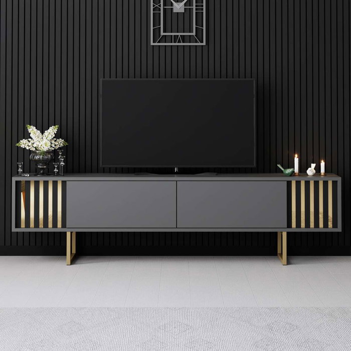 Hanah Home Mueble para TV Gold Line Antracita y Dorado Hanah Home Mueble para TV Gold Line Antracita y Dorado